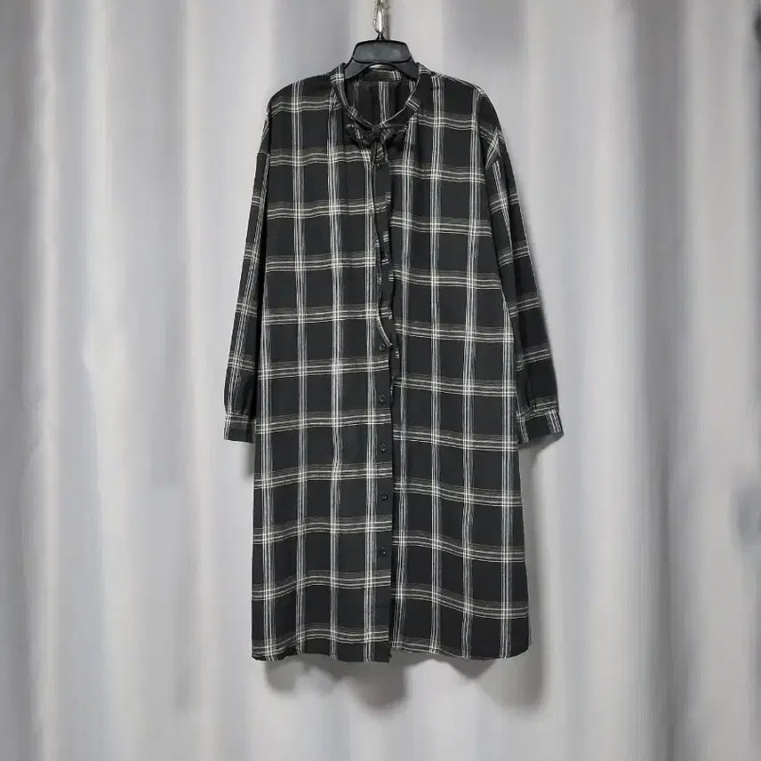 [BUNJANG] Checkered Long Shirt Dress / 체크 롱 셔츠 원피스( 얇음)