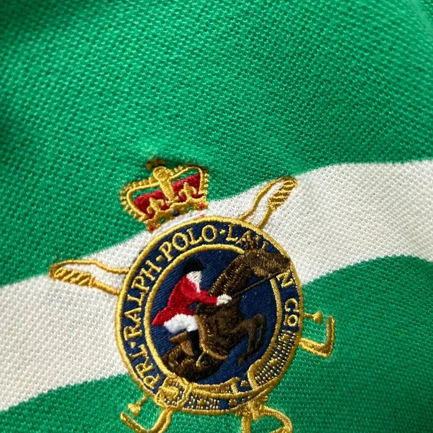 [BUNJANG] Polo Ralph Lauren Green Striped Polo Shirt / 폴로 랄프로렌 녹색 스트라이프 반팔 카라티 18/20 XL