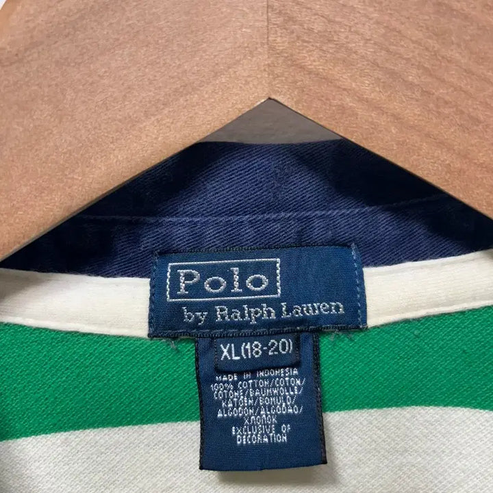 [BUNJANG] Polo Ralph Lauren Green Striped Polo Shirt / 폴로 랄프로렌 녹색 스트라이프 반팔 카라티 18/20 XL