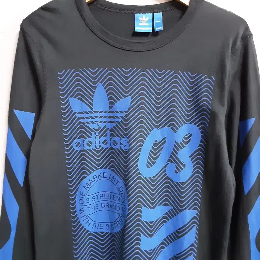 [BUNJANG] Adidas Long Sleeve T-Shirt / 아디다스 블랙/블루 긴팔 티셔츠 90