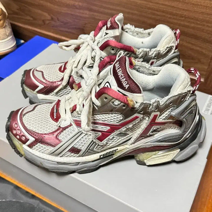 [BUNJANG] Balenciaga New Runner Sneakers (Size 39) - Grey/Burgundy / 발렌시아가 뉴러너 39 그레이 버건디