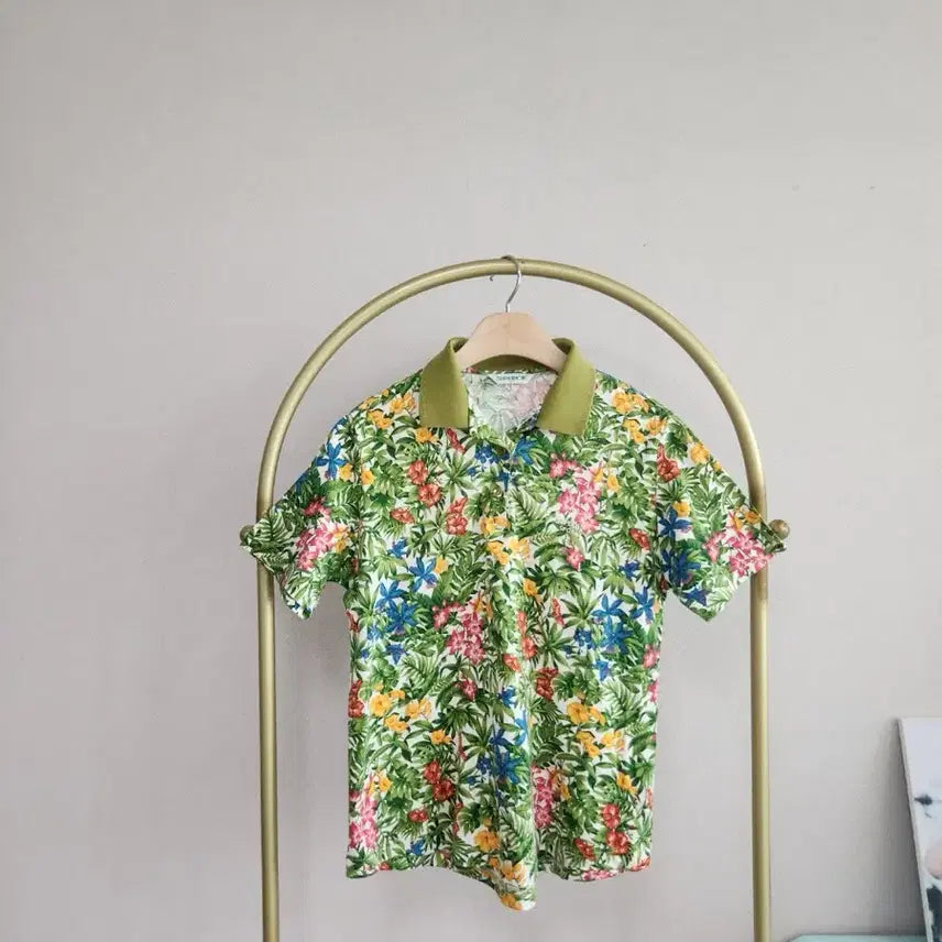 [BUNJANG] Superior Flower Pattern Short Sleeve Polo Shirt / 슈페리어 플라워 패턴 반팔 카라 티셔츠