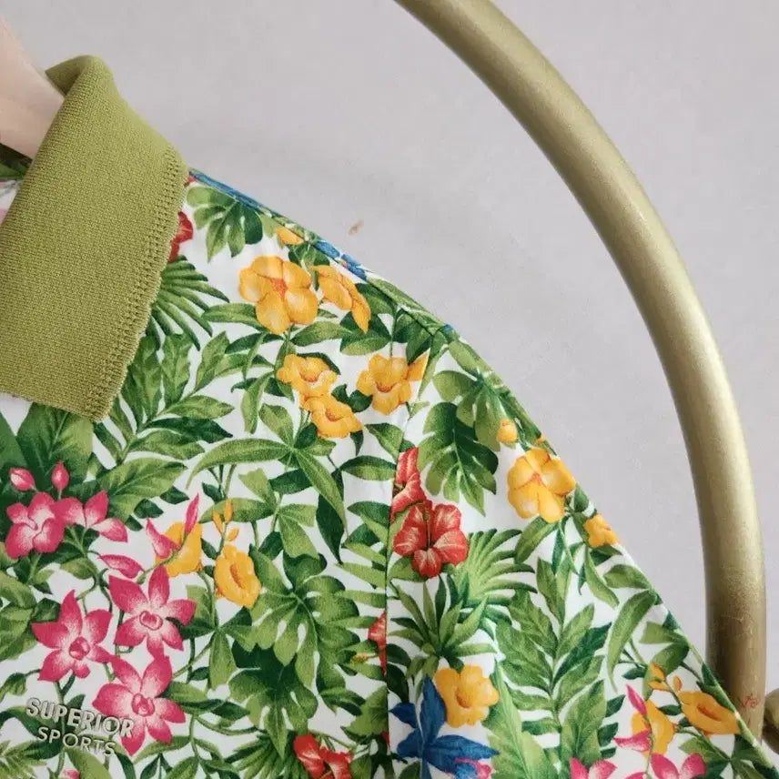 [BUNJANG] Superior Flower Pattern Short Sleeve Polo Shirt / 슈페리어 플라워 패턴 반팔 카라 티셔츠