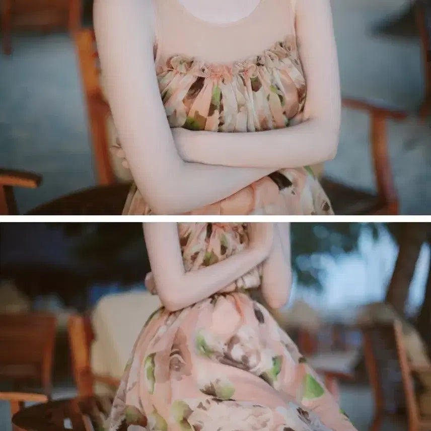 [BUNJANG] Amelie Milk Cocoa Draping Flower Dress / amelie 밀크코코아 자체제작 아멜리에 드레이핑 플라워 드레스 원피스