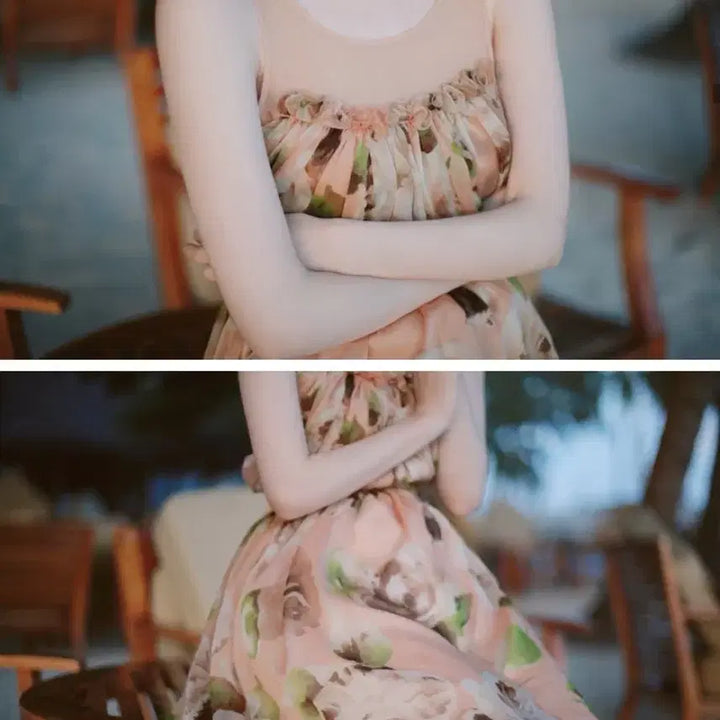 [BUNJANG] Amelie Milk Cocoa Draping Flower Dress / amelie 밀크코코아 자체제작 아멜리에 드레이핑 플라워 드레스 원피스