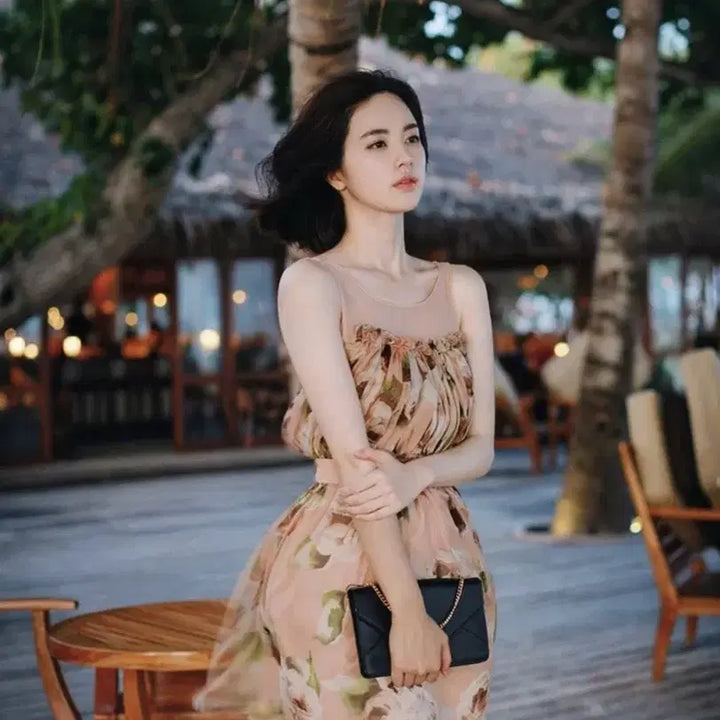 [BUNJANG] Amelie Milk Cocoa Draping Flower Dress / amelie 밀크코코아 자체제작 아멜리에 드레이핑 플라워 드레스 원피스