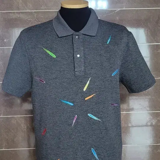 [BUNJANG] Customellow Pop Art Embroidered Polo Shirt (Gray) / (남성95사이즈)커스텀멜로우 그레이 팝아트