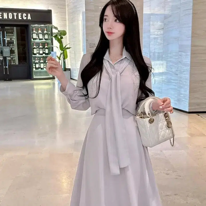 [BUNJANG] Mayyun Silk Chiffon Ruffle Long Skirt - Soft Gray / 메이윤 실크 쉬폰 캉캉 스커트 소프트그레이