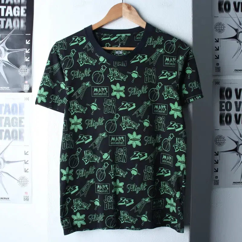 [BUNJANG] Jordan Pattern T-Shirt Green Old School / (S) 조던 반팔 티셔츠 패턴 그린 올드스쿨-184FD