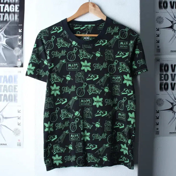 [BUNJANG] Jordan Pattern T-Shirt Green Old School / (S) 조던 반팔 티셔츠 패턴 그린 올드스쿨-184FD