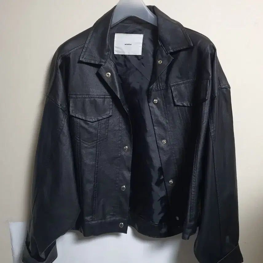 [BUNJANG] Wishlist Black Leather Jacket / 위시리스트 wishlist 블랙 레더 자켓 55-66