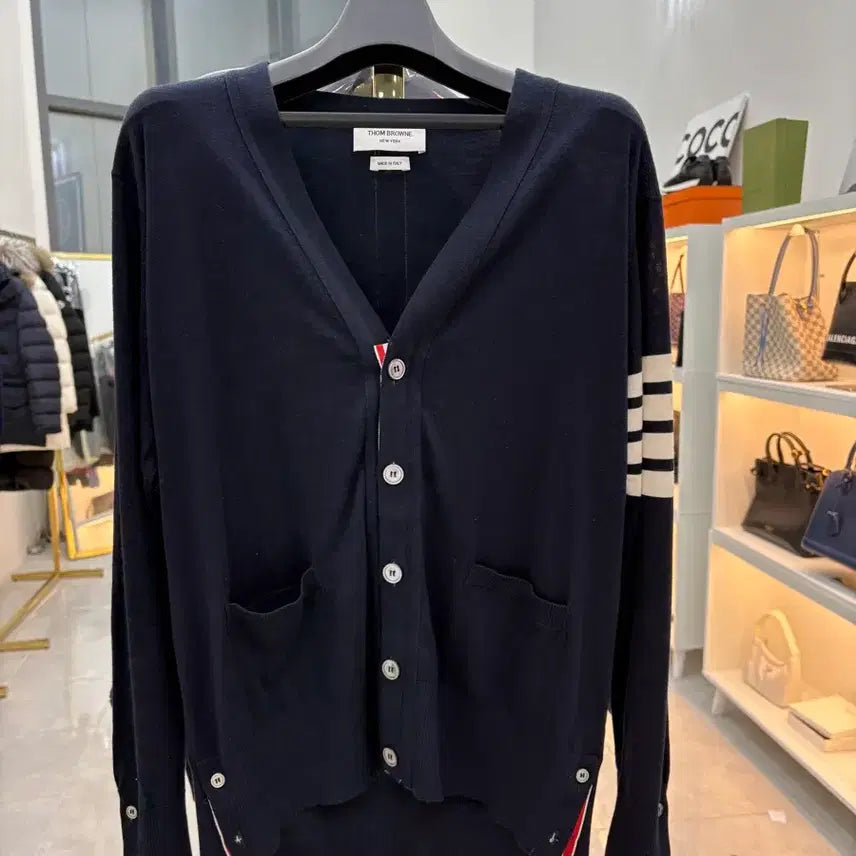 [BUNJANG] Thom Browne Navy Diagonal Stripe Cardigan / 톰브라운 네이비 사선완장 가디건