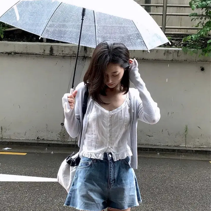 [BUNJANG] Yoonseulshop Flare Denim Shorts / [컨디션최상] 윤슬샵 플레어 데님 쇼츠 leeds 르플레인 릴리코츠