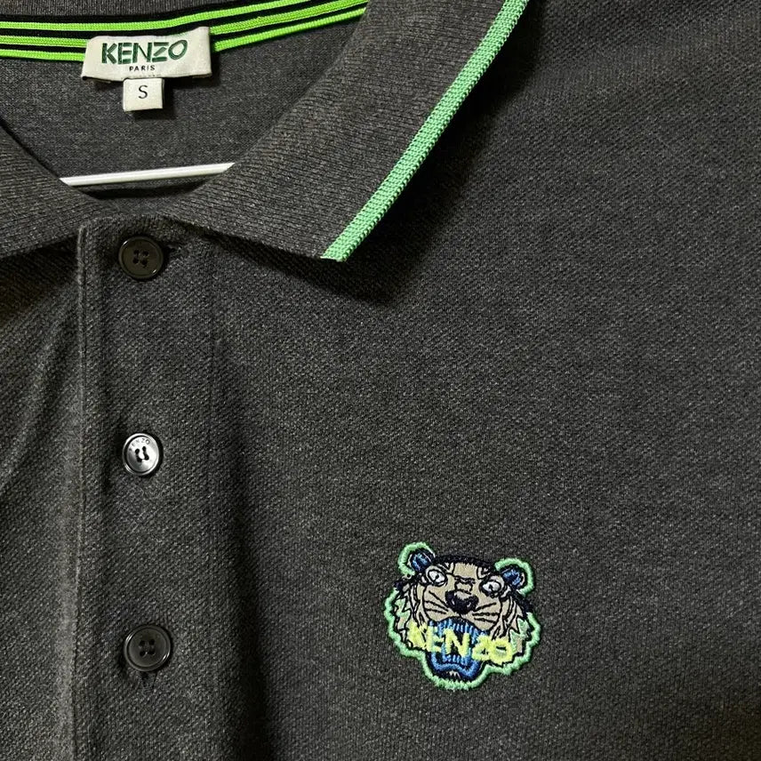 [BUNJANG] Kenzo Tiger Logo Polo Shirt - Grey/Mint (Size S) / 겐조 타이거 반팔 pk 카라티 s