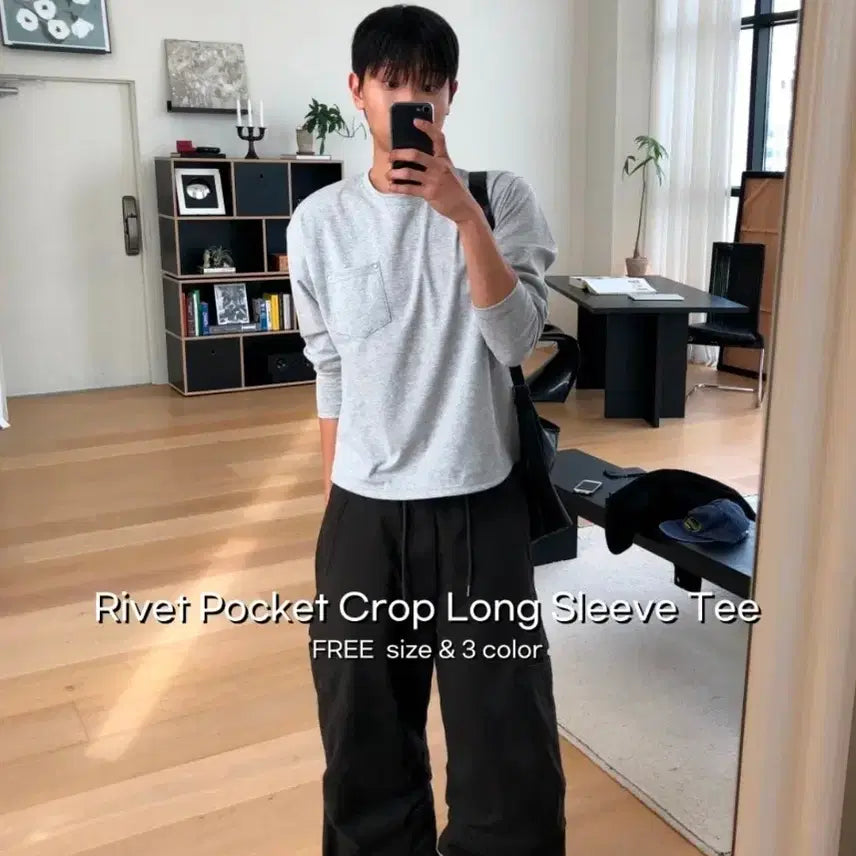 [BUNJANG] Riveted Pocket Crop Long Sleeve / 리벳 포켓 크롭 롱슬리브