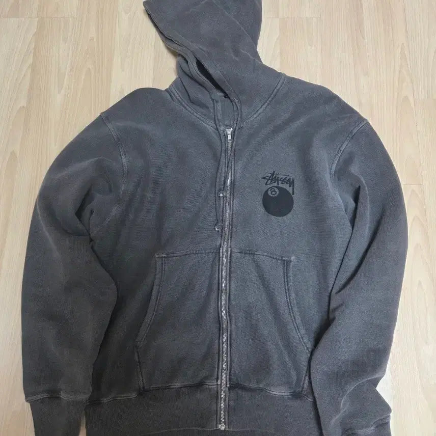 [SOLD OUT] 스투시 8볼 피그먼트 다이드 집 후드 블랙