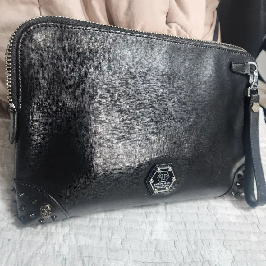 [BUNJANG] Philipp Plein Black Leather Skull Clutch Bag 32x24 / 필립플레인 블랙 레더 클러치 백 32x24