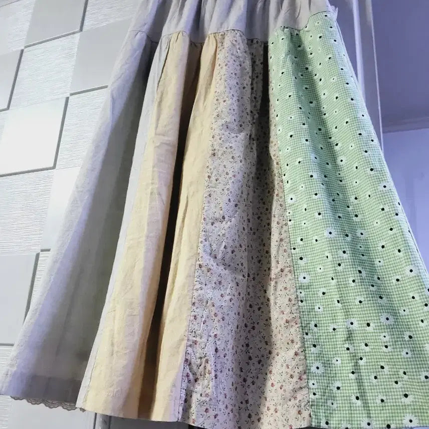 [BUNJANG] Lace Patchwork Long Skirt / 레이스  패치워크 롱 스커트