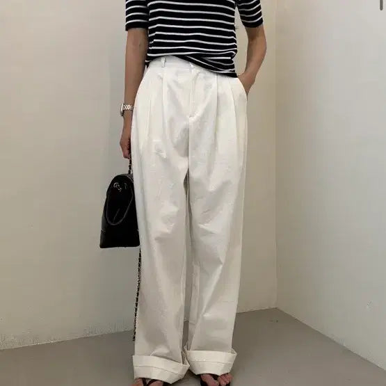 [BUNJANG] The Vonue Cotton Tucked Pants White / 핀턱코튼팬츠 화이트(유튜버 황꿀)