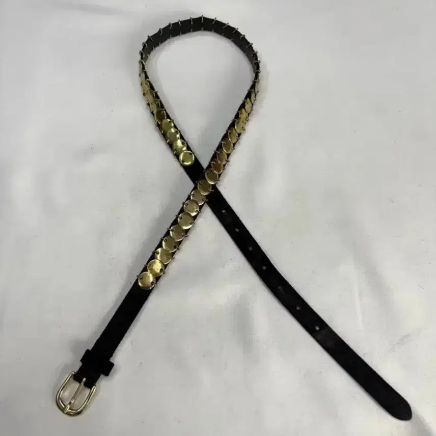 [BUNJANG] ZARA Men Gold Stud Slim Leather Belt / ZARA 자라맨 골드 스터드 슬림 레더 벨트