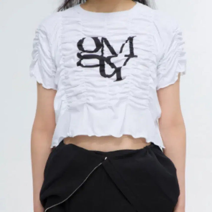 [BUNJANG] Kim Miso Shirring Cropped Short Sleeve T-Shirt / 김미더영 셔링 크롭 반팔 티셔츠