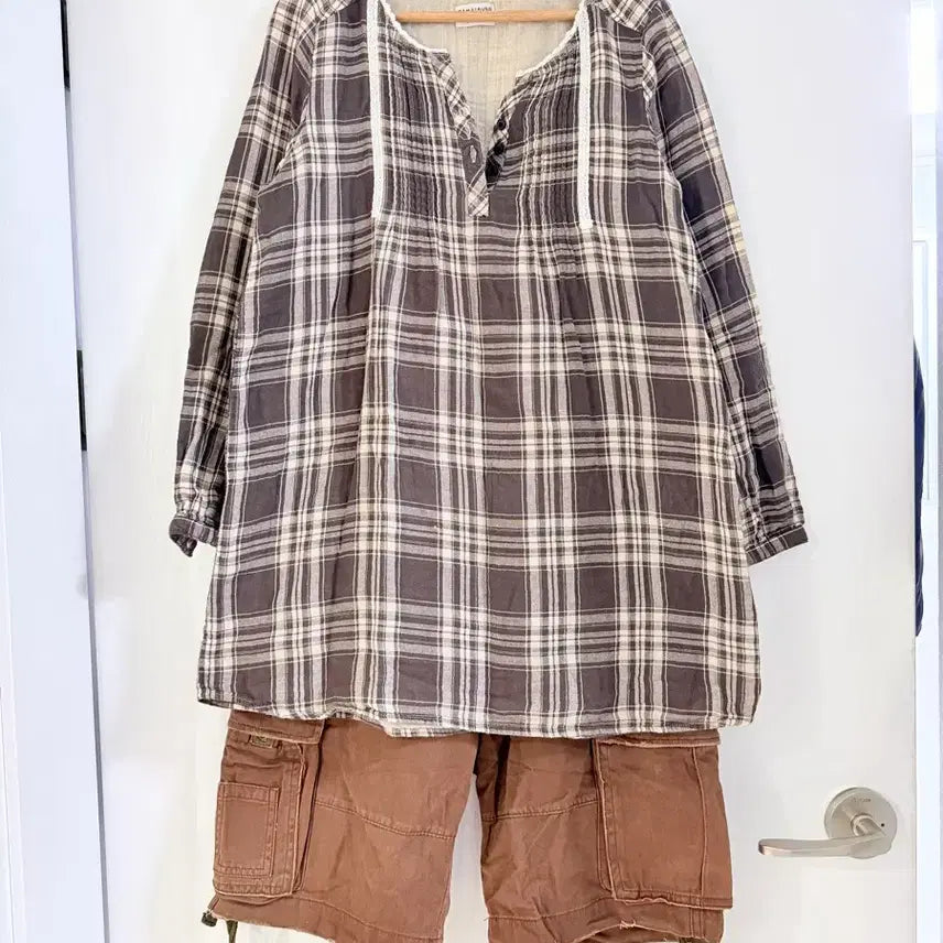 [BUNJANG] Japanese Vintage Hagumi Check Shirt and Cargo Pants Set / 일본빈티지 하구미 체크 카고 세트