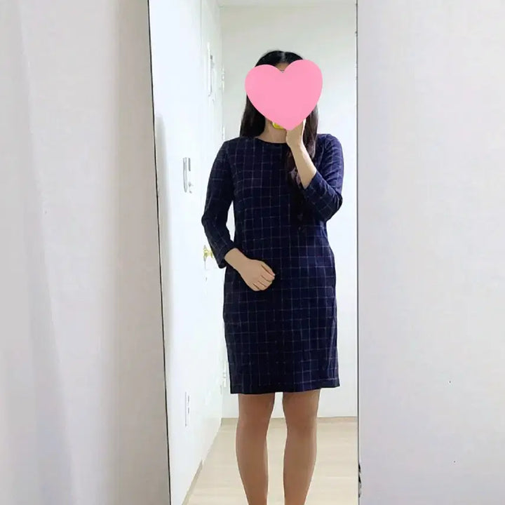 [BUNJANG] Uniqlo Check 3/4 Sleeve Back Zipper Dress / 유니클로 체크 뒷지퍼 7부소매 원피스(55)