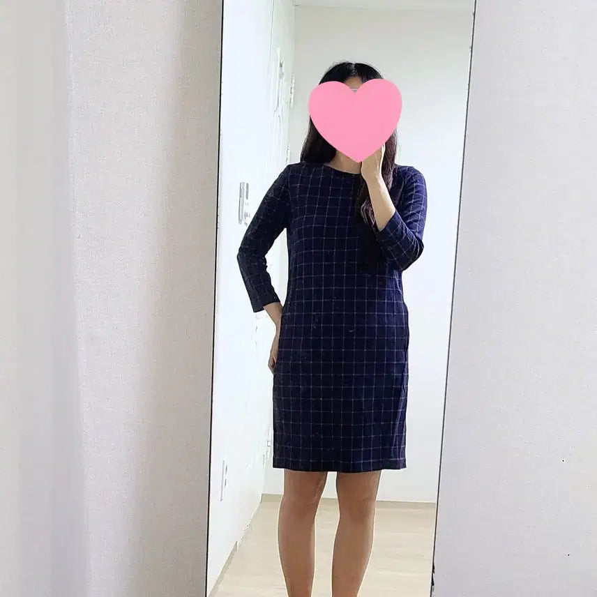 [BUNJANG] Uniqlo Check 3/4 Sleeve Back Zipper Dress / 유니클로 체크 뒷지퍼 7부소매 원피스(55)
