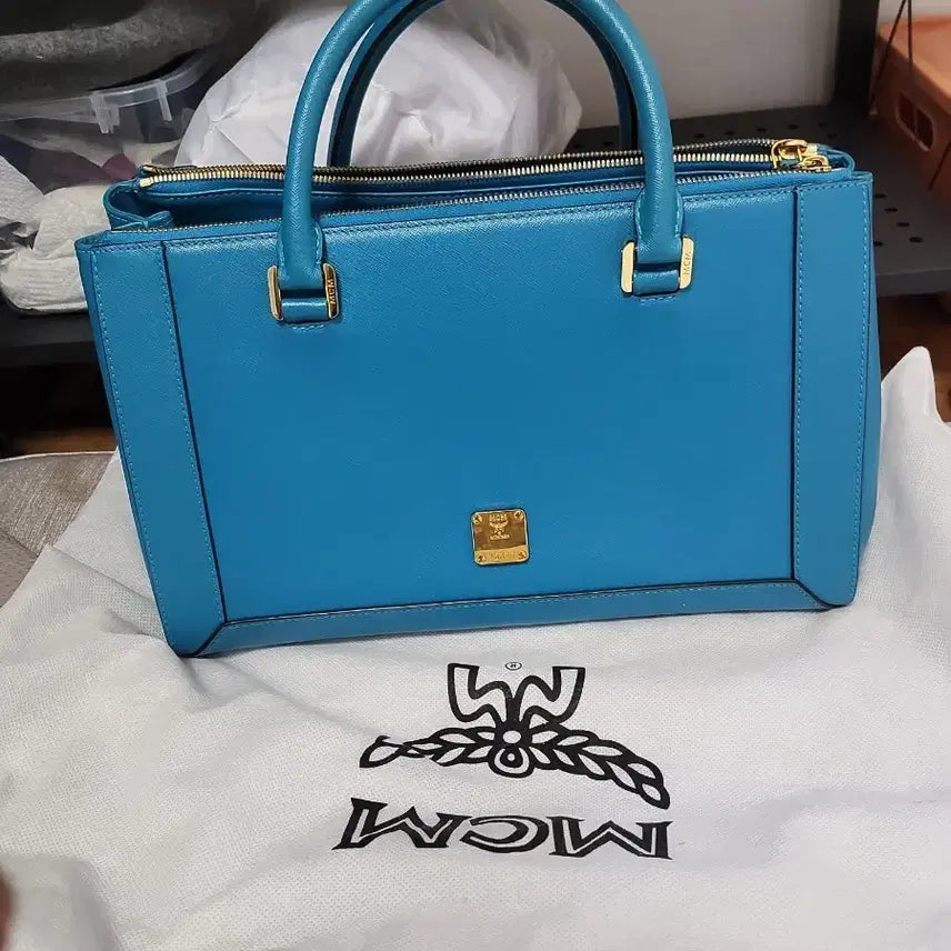 [BUNJANG] MCM Saffiano Tote Bag - Blue / MCM 사피아노 토트백 블루