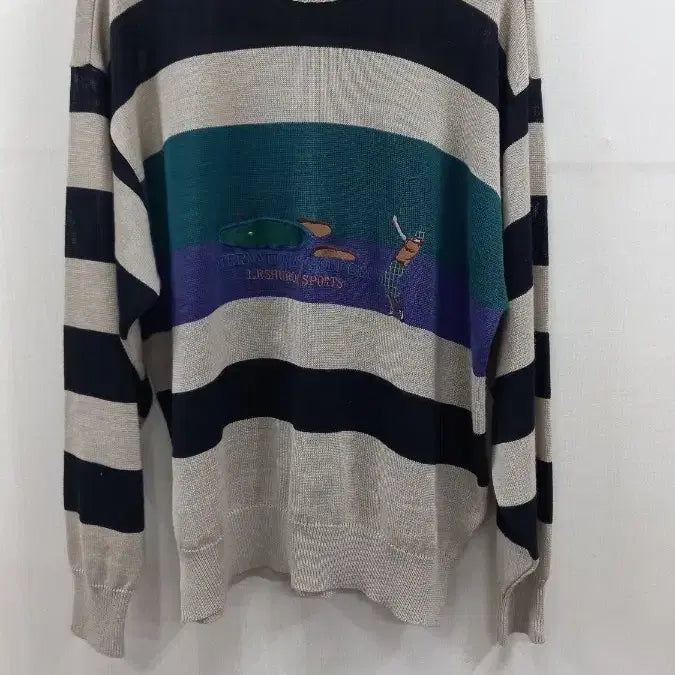 [BUNJANG] Lechleon Sports Striped Pattern Knit T-Shirt / 레슐론 스포츠 스트라이프 패턴 니트