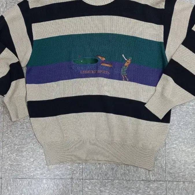 [BUNJANG] Lechleon Sports Striped Pattern Knit T-Shirt / 레슐론 스포츠 스트라이프 패턴 니트