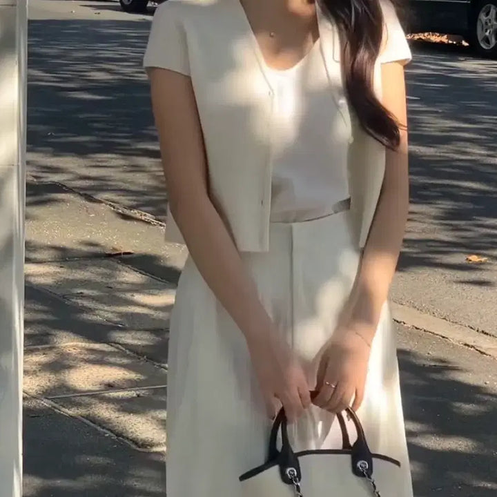 [BUNJANG] Sienne Roselle V-neck Crop Cardigan Cream (S) / 시에 로젤 브이넥 크롭 가디건 크림 s사이즈