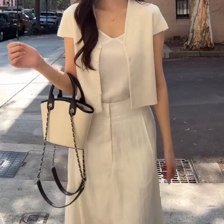 [BUNJANG] Sienne Roselle V-neck Crop Cardigan Cream (S) / 시에 로젤 브이넥 크롭 가디건 크림 s사이즈