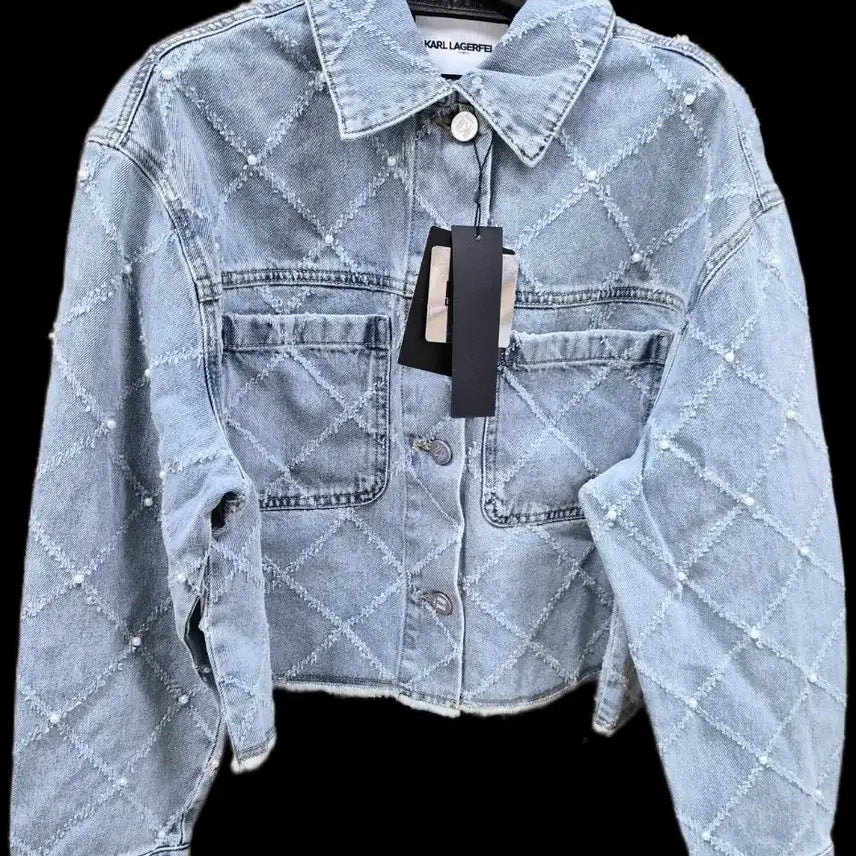 [BUNJANG] Karl Lagerfeld Pearl Denim Jacket / 칼 라거펠트 진주 데님 자켓