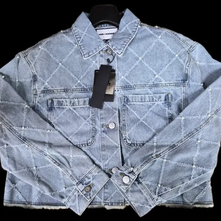 [BUNJANG] Karl Lagerfeld Pearl Denim Jacket / 칼 라거펠트 진주 데님 자켓