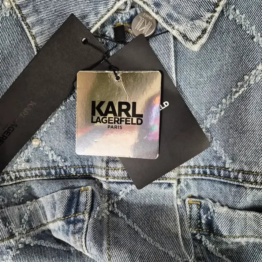 [BUNJANG] Karl Lagerfeld Pearl Denim Jacket / 칼 라거펠트 진주 데님 자켓