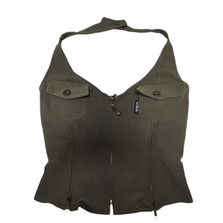 [BUNJANG] Vintage Khaki Halterneck Sleeveless Top / 빈티지 카키 홀터넥 나시 슬리브리스 탑