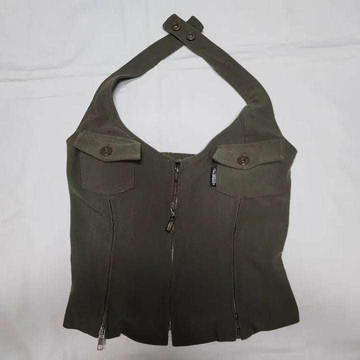 [BUNJANG] Vintage Khaki Halterneck Sleeveless Top / 빈티지 카키 홀터넥 나시 슬리브리스 탑