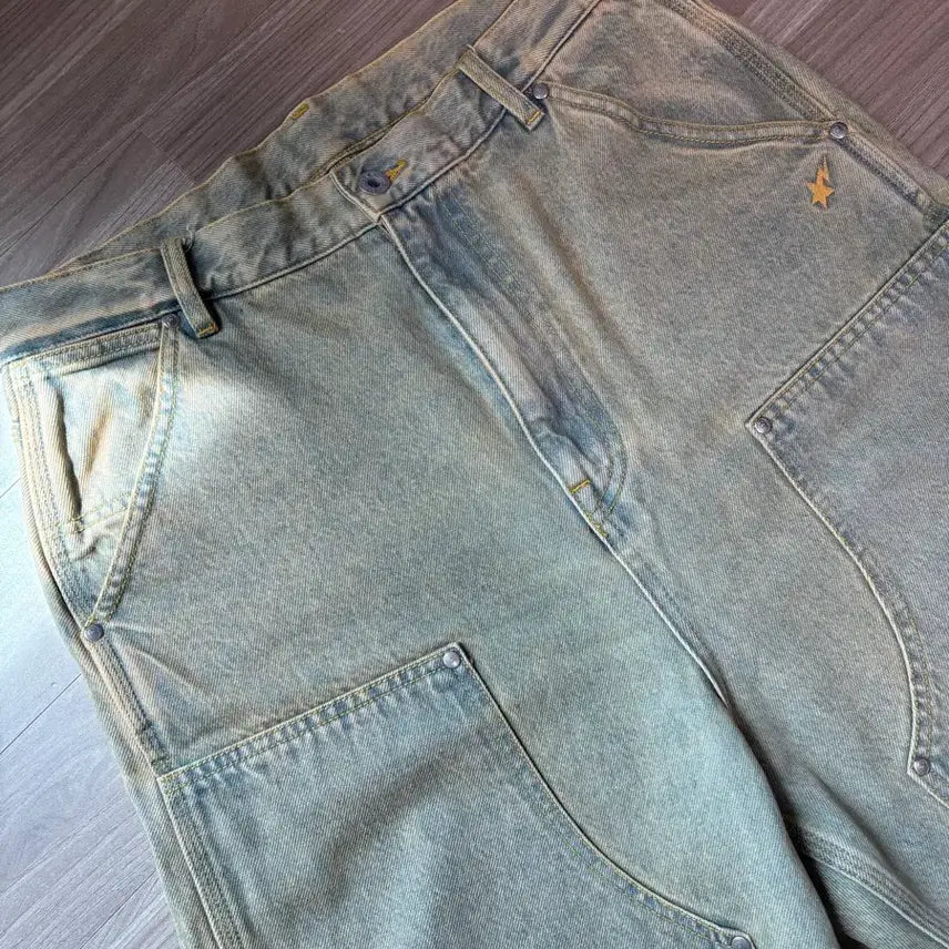 [BUNJANG] BAPE Overdyed Double Knee Work Pants Denim / 베이프 오버다잉 더블니 워크팬츠 데님
