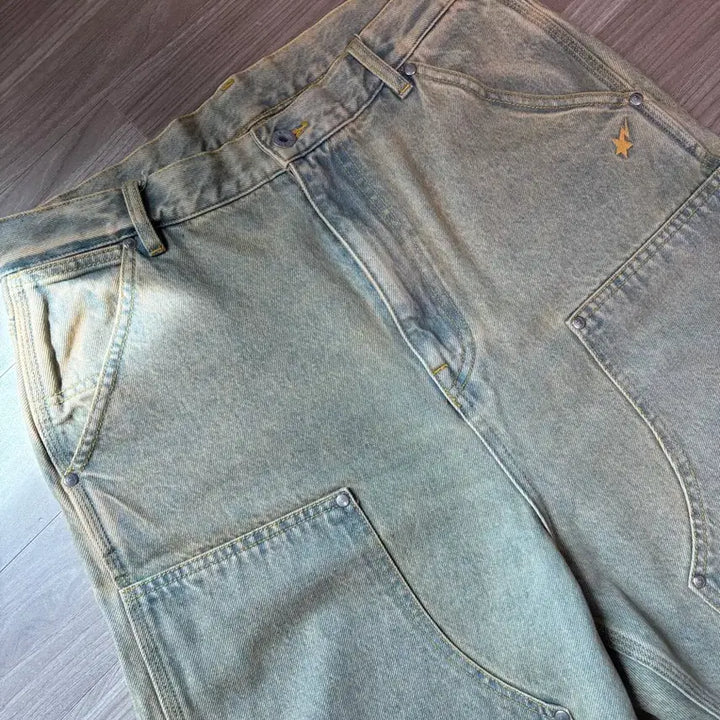 [BUNJANG] BAPE Overdyed Double Knee Work Pants Denim / 베이프 오버다잉 더블니 워크팬츠 데님