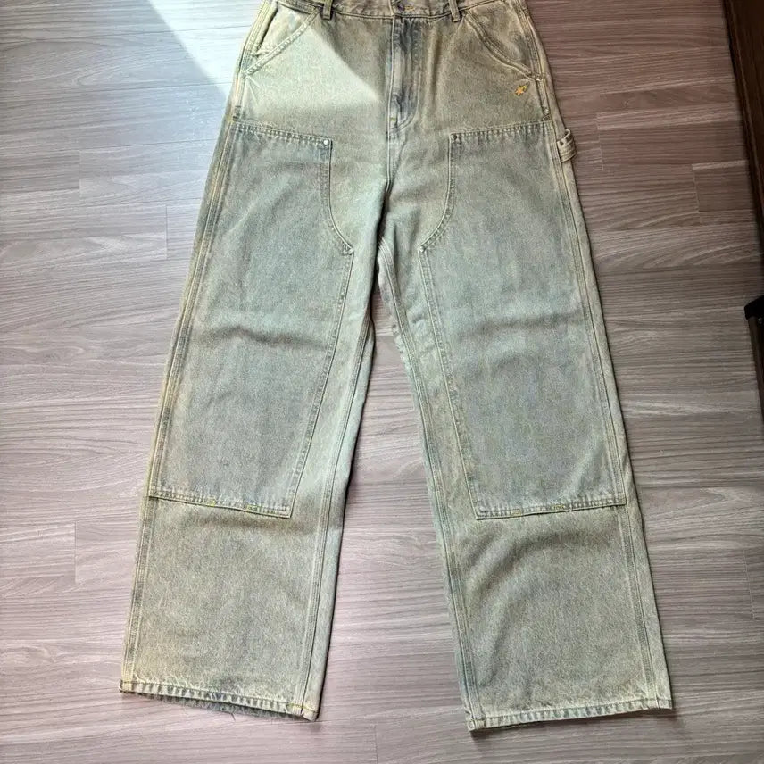 [BUNJANG] BAPE Overdyed Double Knee Work Pants Denim / 베이프 오버다잉 더블니 워크팬츠 데님