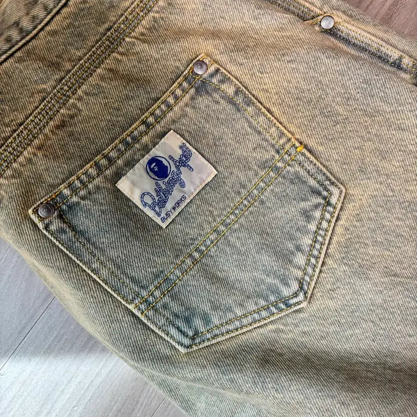 [BUNJANG] BAPE Overdyed Double Knee Work Pants Denim / 베이프 오버다잉 더블니 워크팬츠 데님