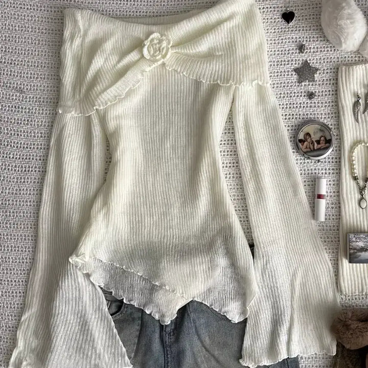 [BUNJANG] Cream Off-Shoulder Blouse / 크림색 오프숄더 블라우스