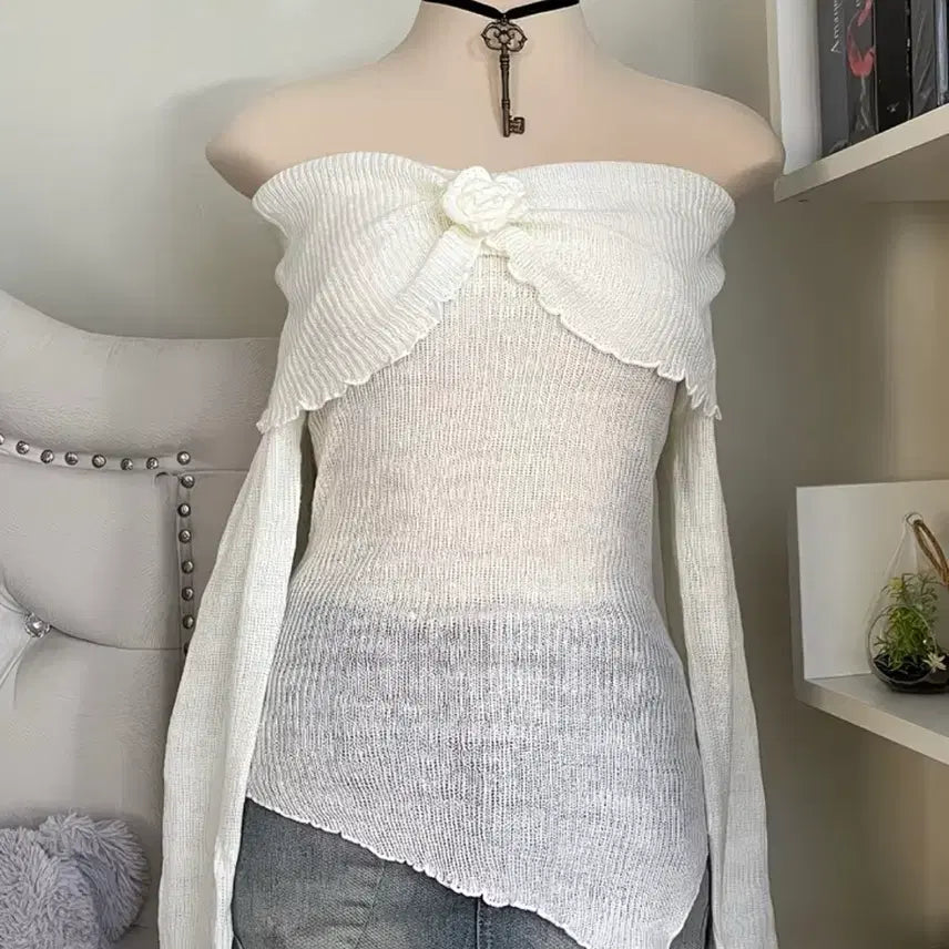 [BUNJANG] Cream Off-Shoulder Blouse / 크림색 오프숄더 블라우스