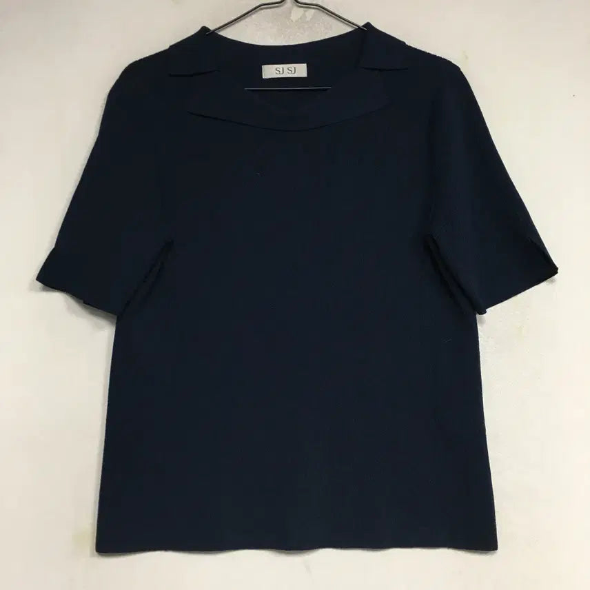 [BUNJANG] SJSJ Collared Short Sleeve Knit Top Navy Size 90 / SJSJ 에스제이 카라 반팔 니트 90