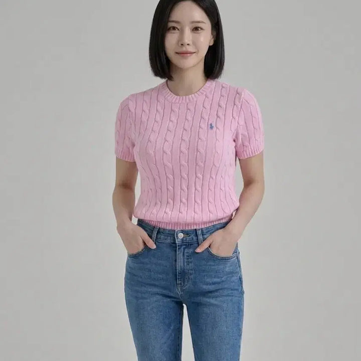 [BUNJANG] Polo Ralph Lauren Cable Knit Short Sleeve Pink Sweater / 폴로 랄프로렌 꽈배기 반팔 니트 핑크 s . m. xl [새상품]
