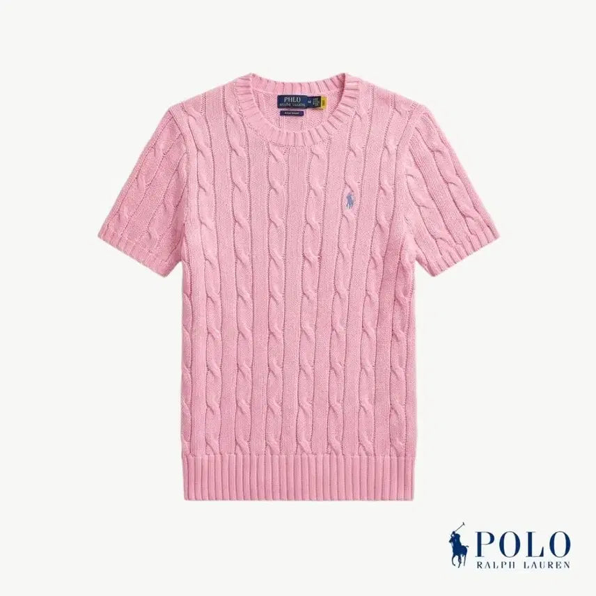 [BUNJANG] Polo Ralph Lauren Cable Knit Short Sleeve Pink Sweater / 폴로 랄프로렌 꽈배기 반팔 니트 핑크 s . m. xl [새상품]