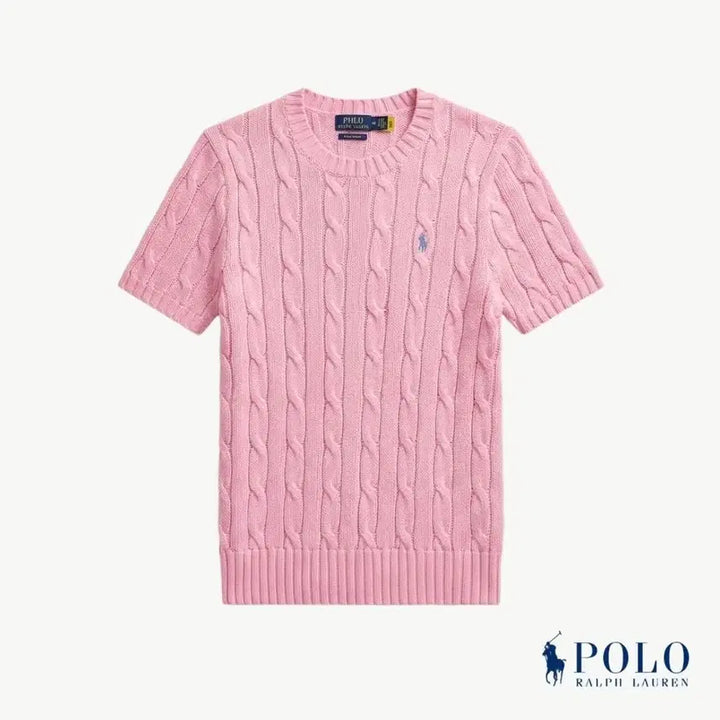 [BUNJANG] Polo Ralph Lauren Cable Knit Short Sleeve Pink Sweater / 폴로 랄프로렌 꽈배기 반팔 니트 핑크 s . m. xl [새상품]