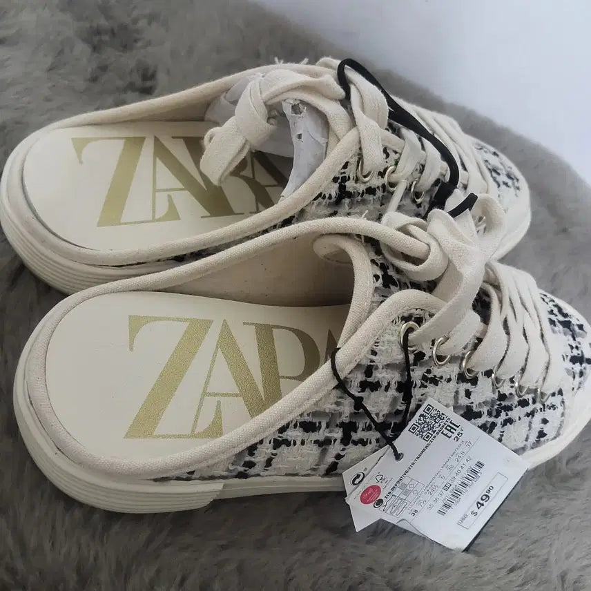 [BUNJANG] ZARA Tweed Slip-on Mules Sneakers / New 새상품 자라 슬립온 뮬 운동화 스니커즈 블로퍼 여자 38 250