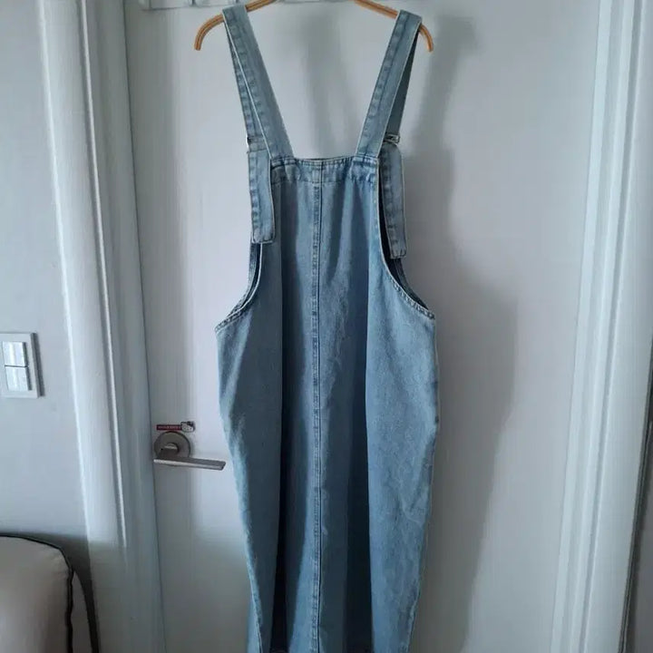[BUNJANG] Denim Long Dress with Suspenders Skirt / 청 데님 롱 원피스 멜빵 스커트66~77